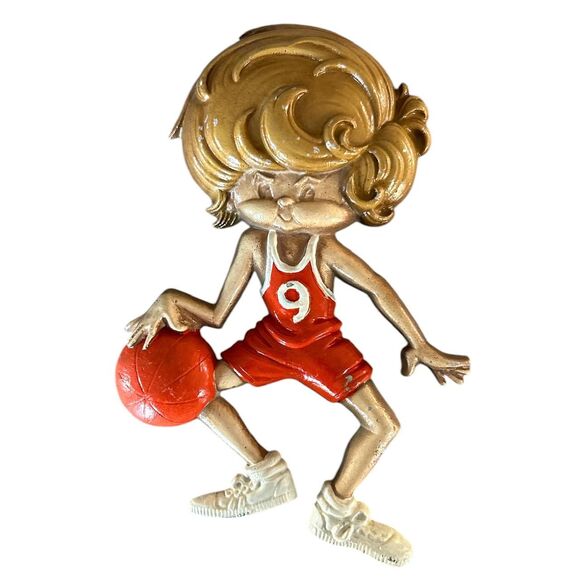 Vintage Sexton Cast Metal Painted Boy Basketball Player and Runner Wall Plaques - Picture 2 of 6